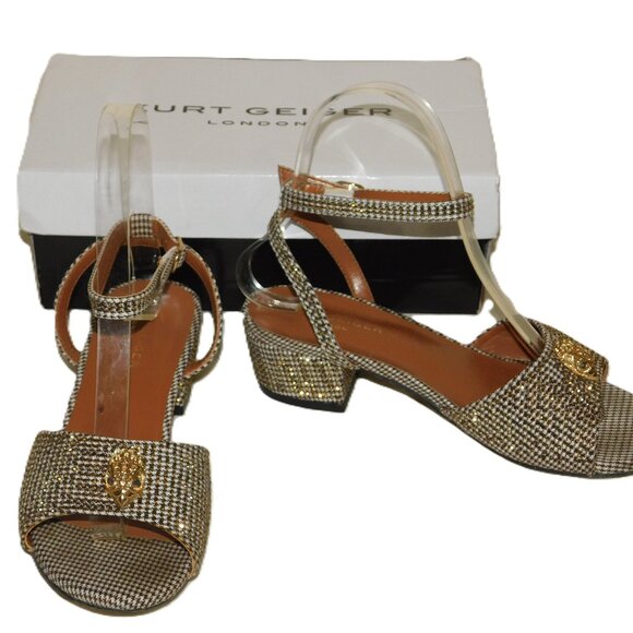 Kurt Geiger London Mini Kensington Block Heel Sandal Girls Size 2 Gold Glitz - Picture 1 of 12